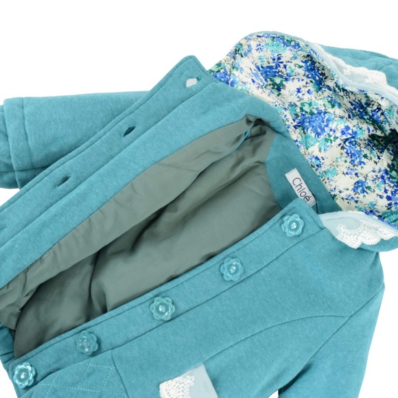 Girls Green Turquoise Felted Lace Coat (074) - Picture 4 of 4